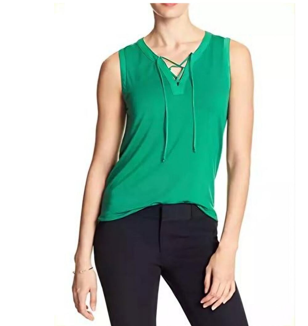 Banana Republic Green Sleeveless Laces Up Blouse Sz L